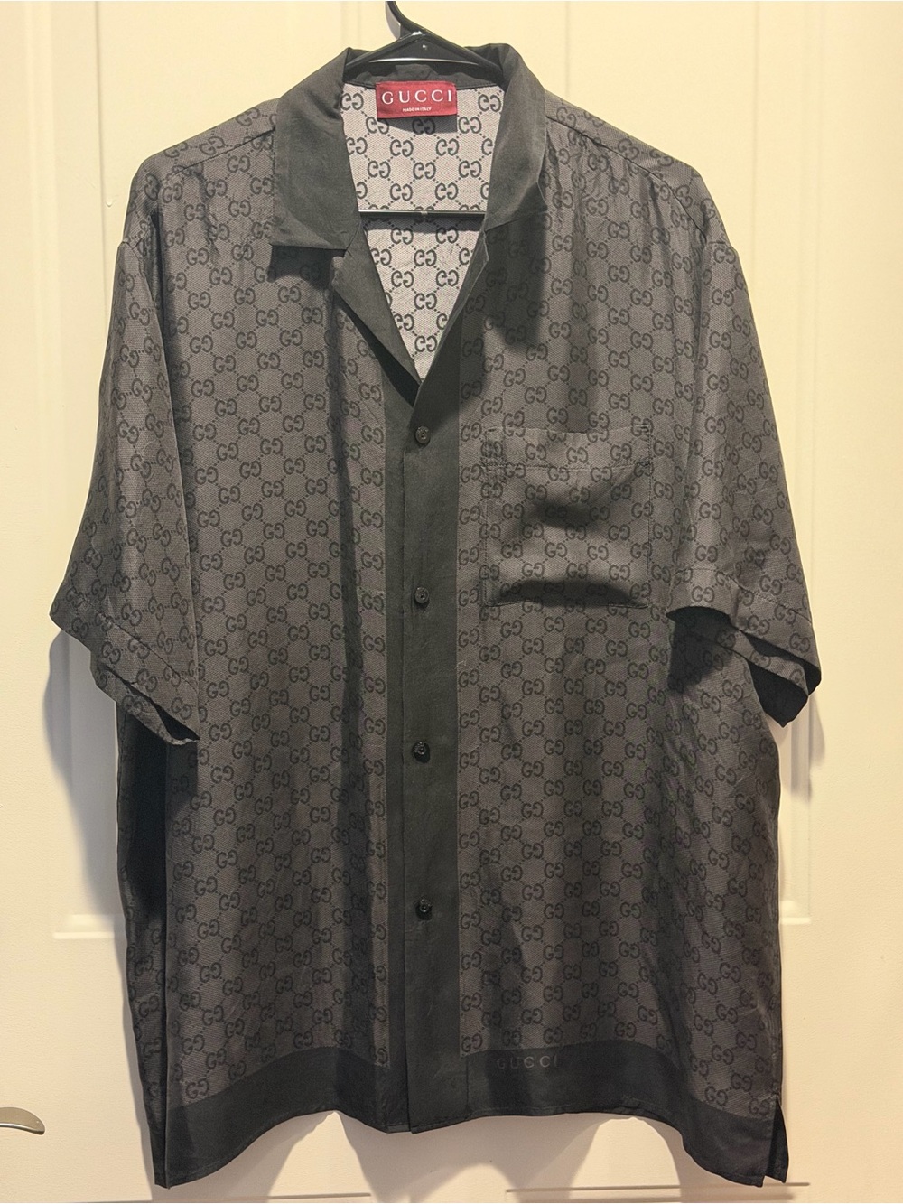 Gucci Gray and Black Short-Sleeve Monogram Matching Shirt and Short Set